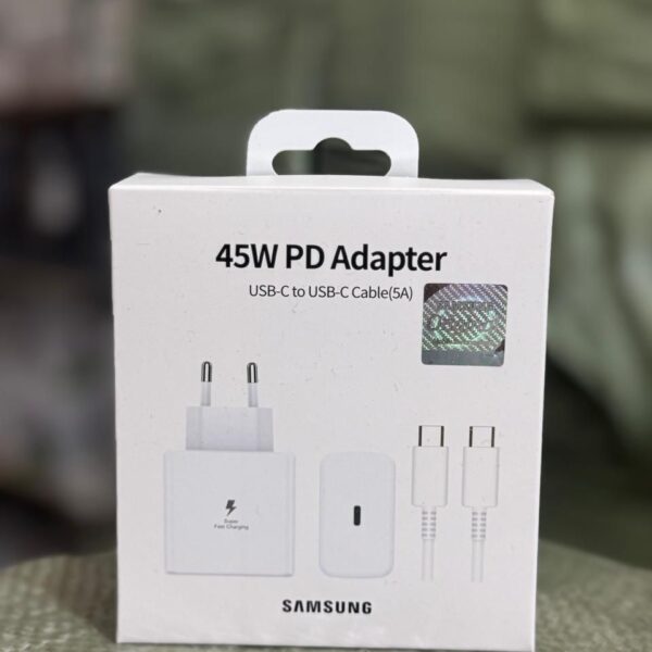 شاحن سامسونج أصلي سريع 45 واط PD مع كابل USB-C إلى USB-C (5A)