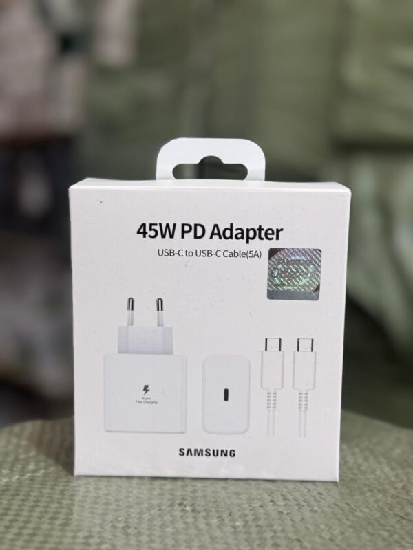 شاحن سامسونج أصلي سريع 45 واط PD مع كابل USB-C إلى USB-C (5A)